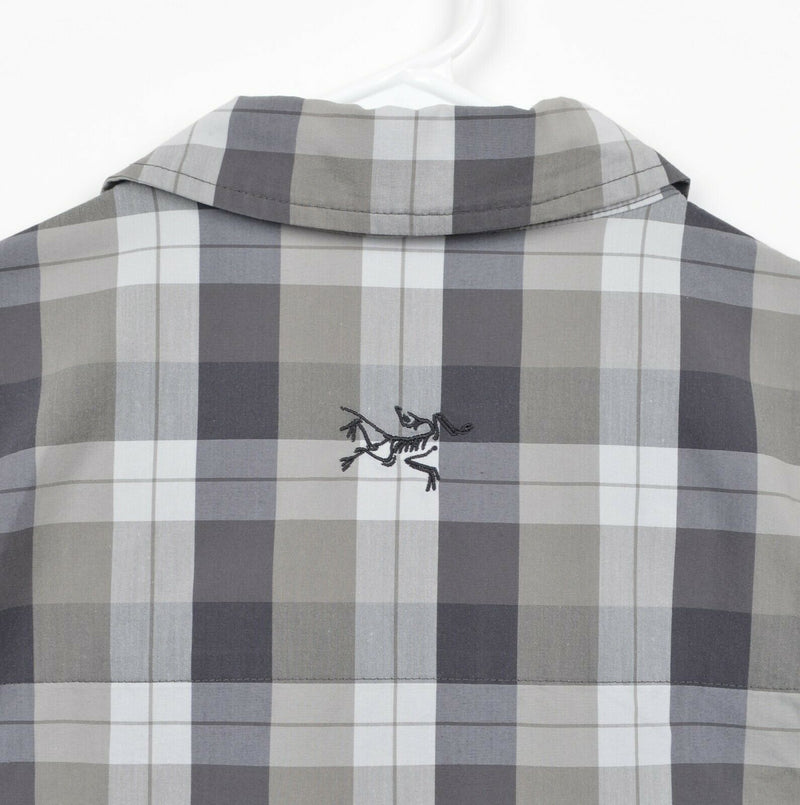 Arc'Teryx Men's Sz Medium Gray Plaid Cotton Poly Hiking Button-Front Shirt