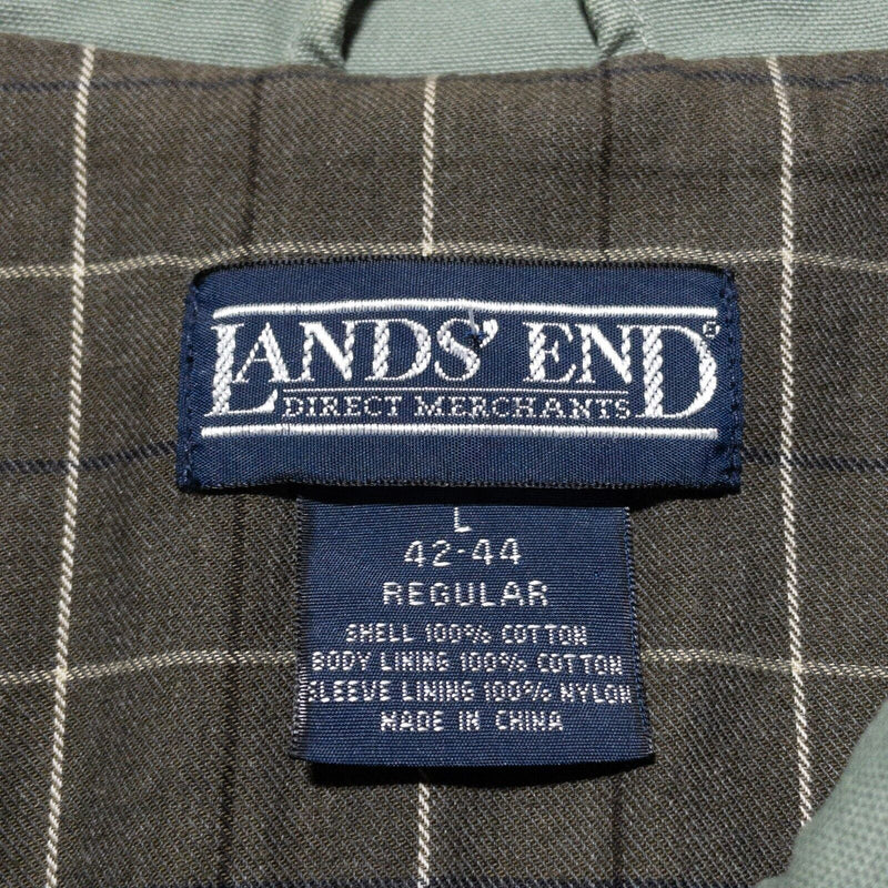 Land End Chore Jacket Mens Large Field Coat Barn Flannel Lined Green Canvas