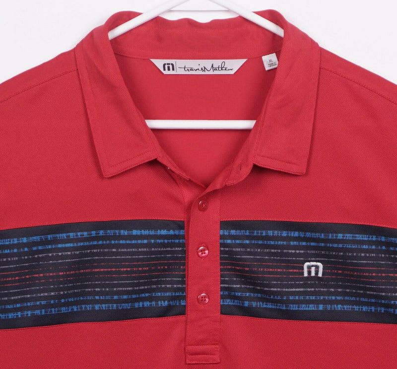 Travis Mathew Men's XL Red Striped Polyester Blend Wicking Golf Polo Shirt