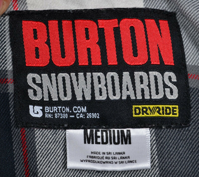 Burton DryRide Men Medium Gray Plaid Snowboard Button-Front Hoodie Flannel Shirt