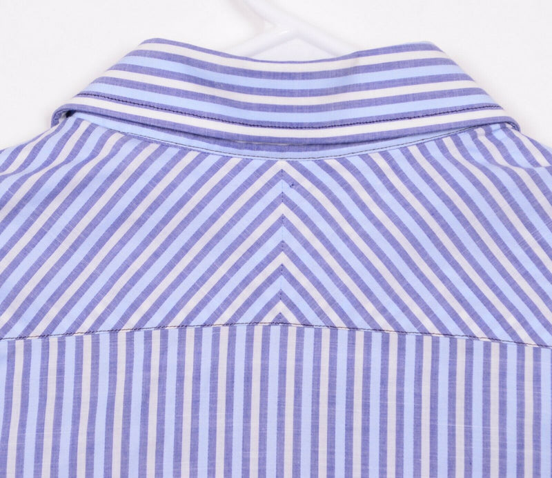 Billy Reid Men's Sz Large Blue White Striped Made in Italy Pocket Shirt