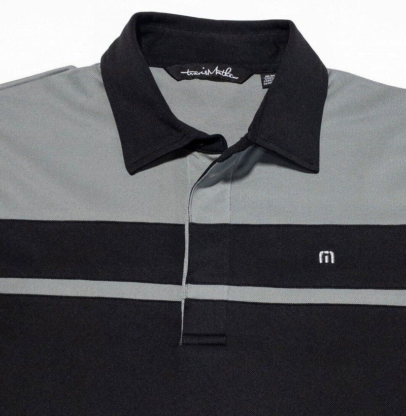 Travis Mathew Polo Medium Men's Shirt Black Gray Striped Polyester Wicking