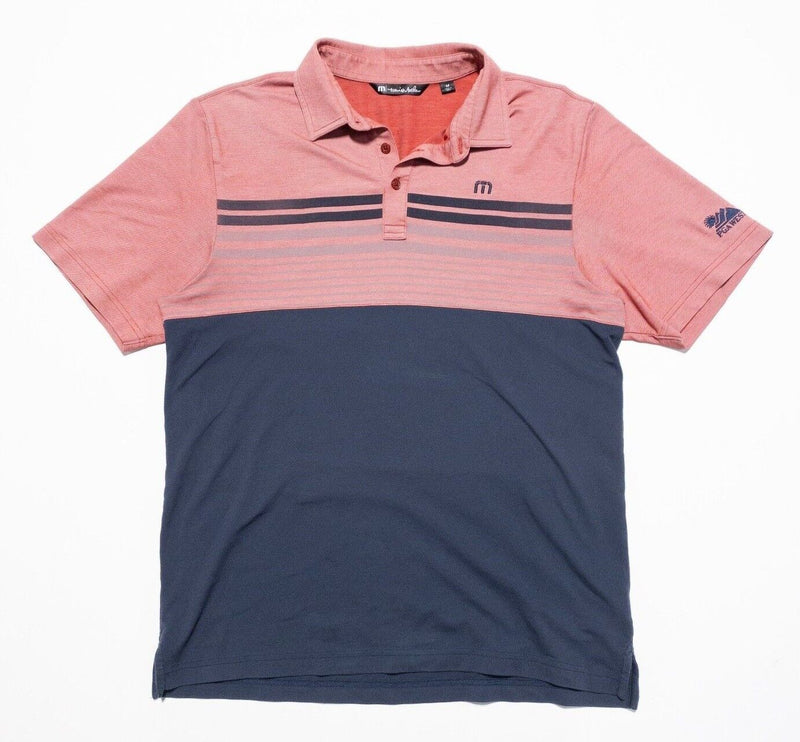 Travis Mathew Polo Medium Men's Shirt Golf Casual Pink/Red Blue Striped Stretch