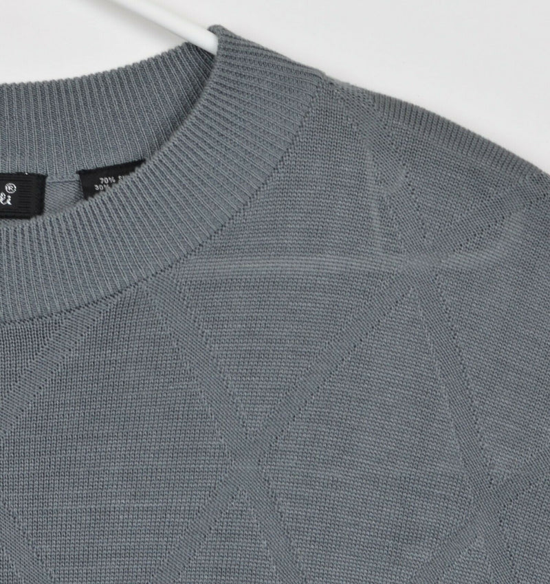 Genelli Men's XL Silk Blend Gray Argyle Diamond Gray Long Sleeve Sweater