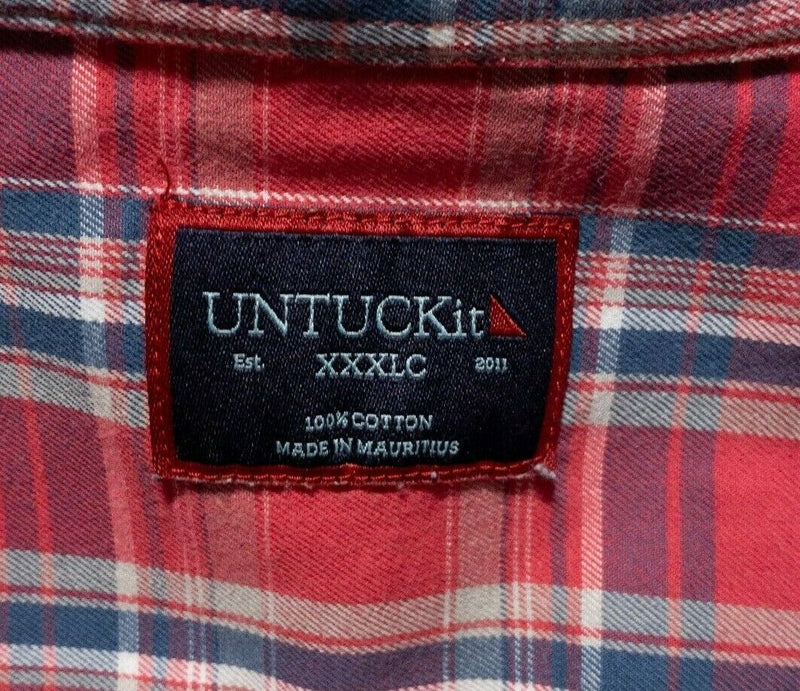 UNTUCKit Men's 3XL Classic (4XL) Red Blue Plaid Casual Button-Front Shirt