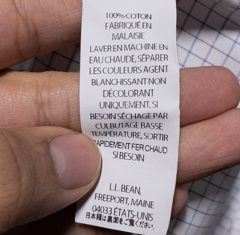 L.L. Bean Shirt Men's 16 Wrinkle-Free Pinpoint Oxford Cloth White Graph Check