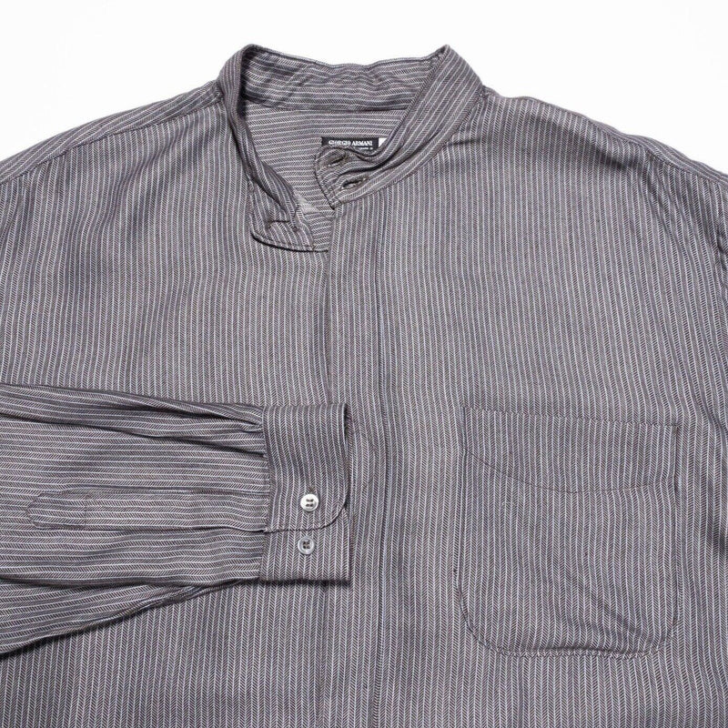 Giorgio Armani Dress Shirt 16.5 Men's Band Collar Italy Designer Cupro Blend