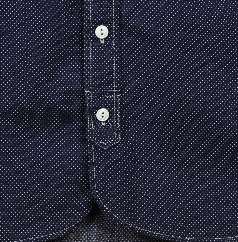 Klaxon Howl Men's Sz XL Navy Blue Polka Dot Long Sleeve Made in Canada Shirt