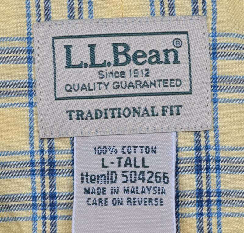 L.L. Bean Men's LT Large Tall Wrinkle-Free Yellow Blue Plaid Button-Down Shirt