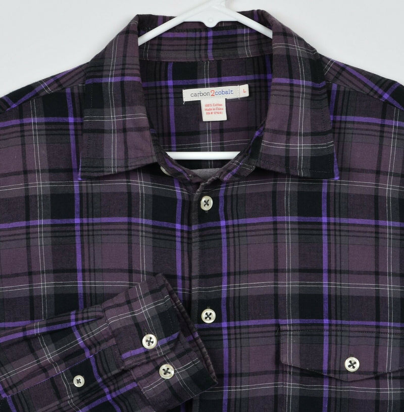 Carbon 2 Cobalt Men's Large Purple Plaid Button-Front Long Sleeve Flannel Shirt