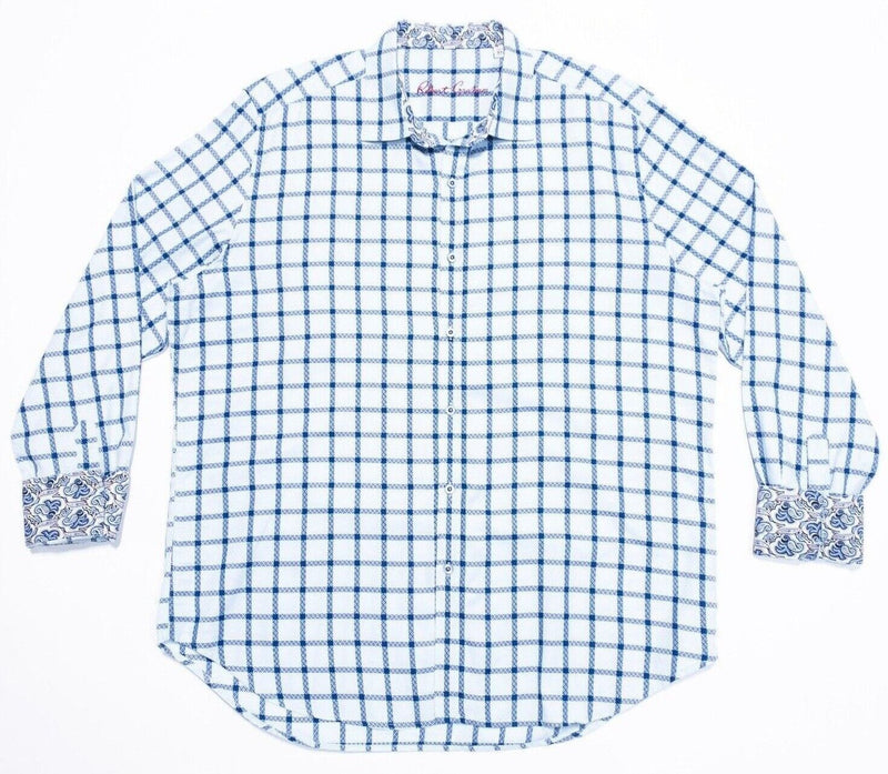 Robert Graham XL Shirt Classic Fit Men's Long Sleeve Flip Cuff White Blue Check