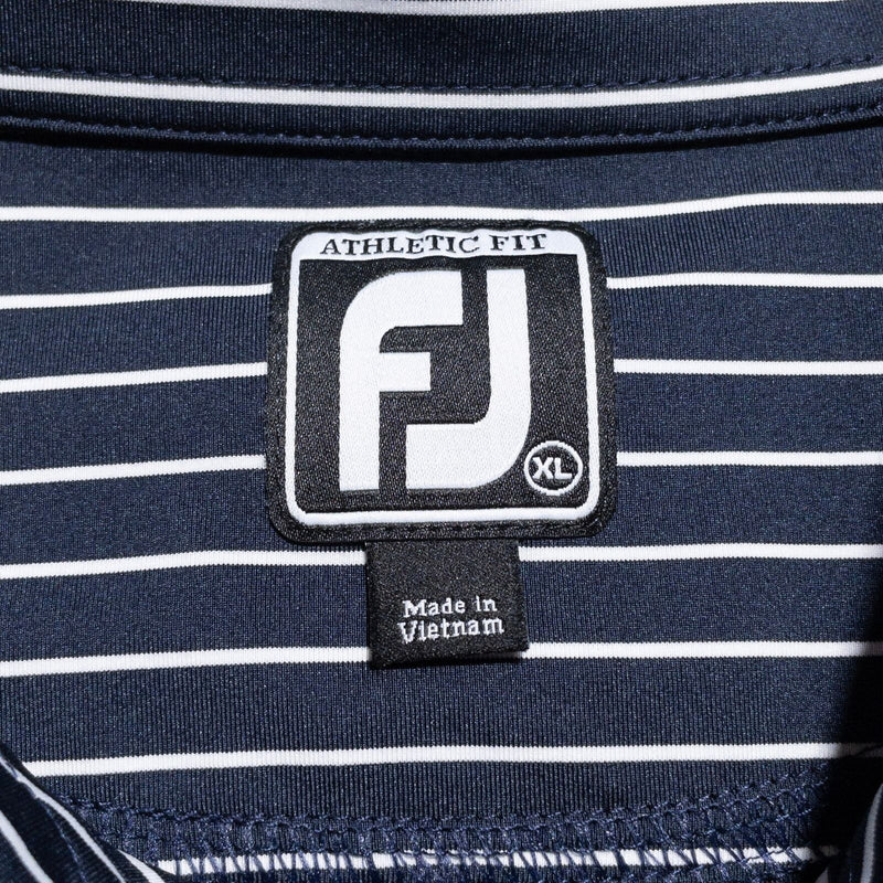 FootJoy Golf Polo Shirt Men's XL Athletic Fit Wicking Stretch Navy Blue Striped
