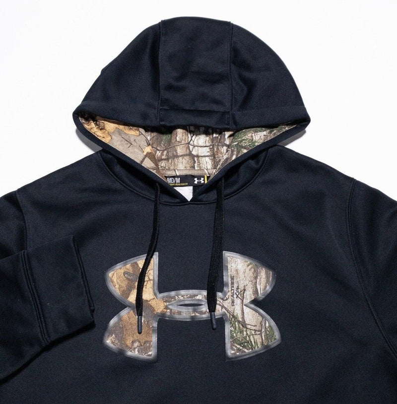 Under Armour Camo Hoodie Men's Medium Pullover Sweatshirt Black UA Hunting Black