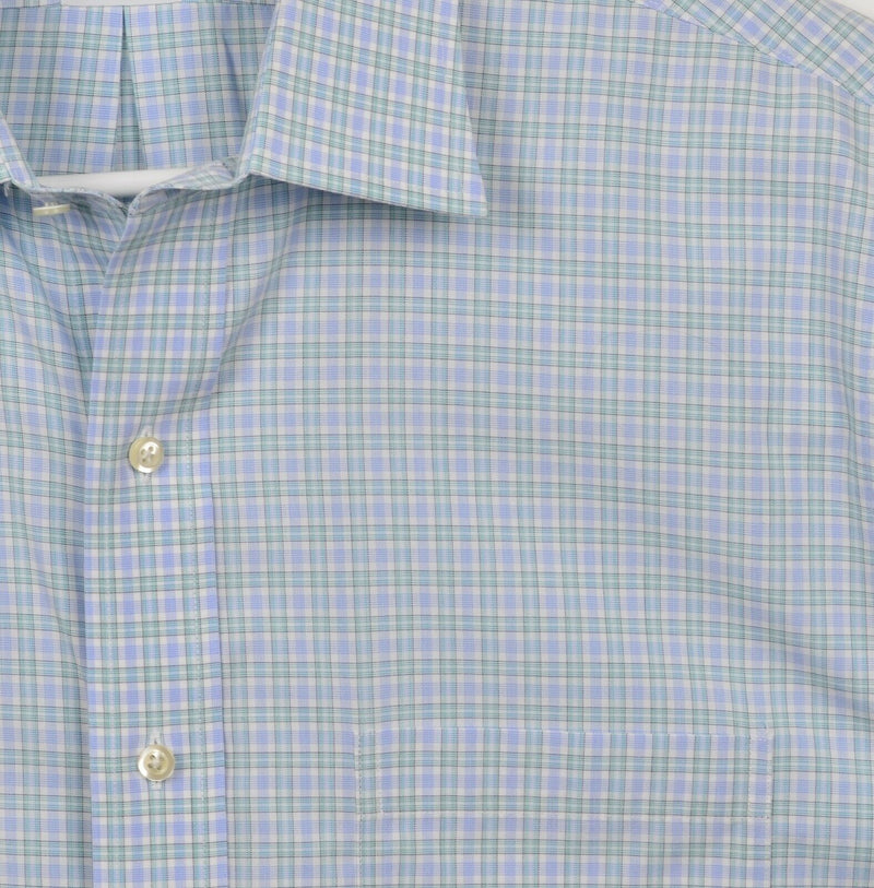 Brooks Brothers Men's Sz 16.5 Non-Iron Regent Blue Green Plaid Dress Shirt