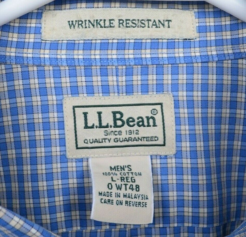 L.L. Bean Men's Large Wrinkle Resistant Blue Yellow Plaid Button-Down Shirt