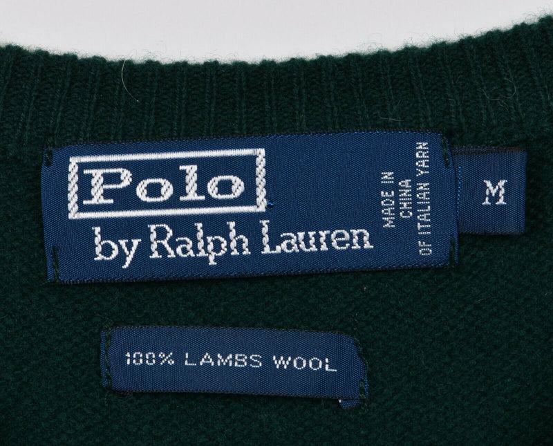 Polo Ralph Lauren Men's Medium 100% Lambswool V-Neck Dark Green Pullover Sweater