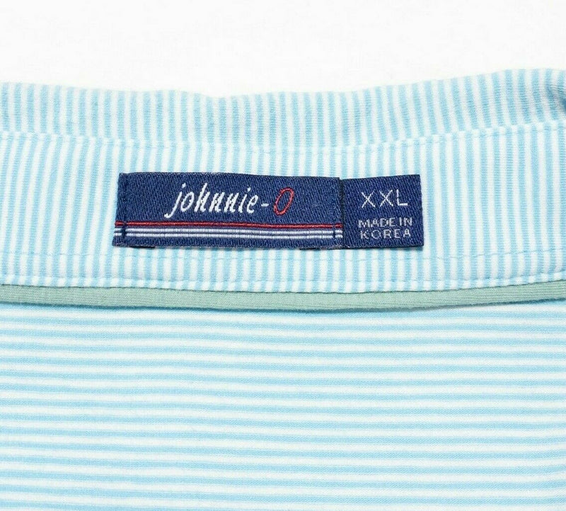 johnnie-O Golf 2XL Men Polo Blue White Striped Pocket Surfer Logo Preppy Gentry