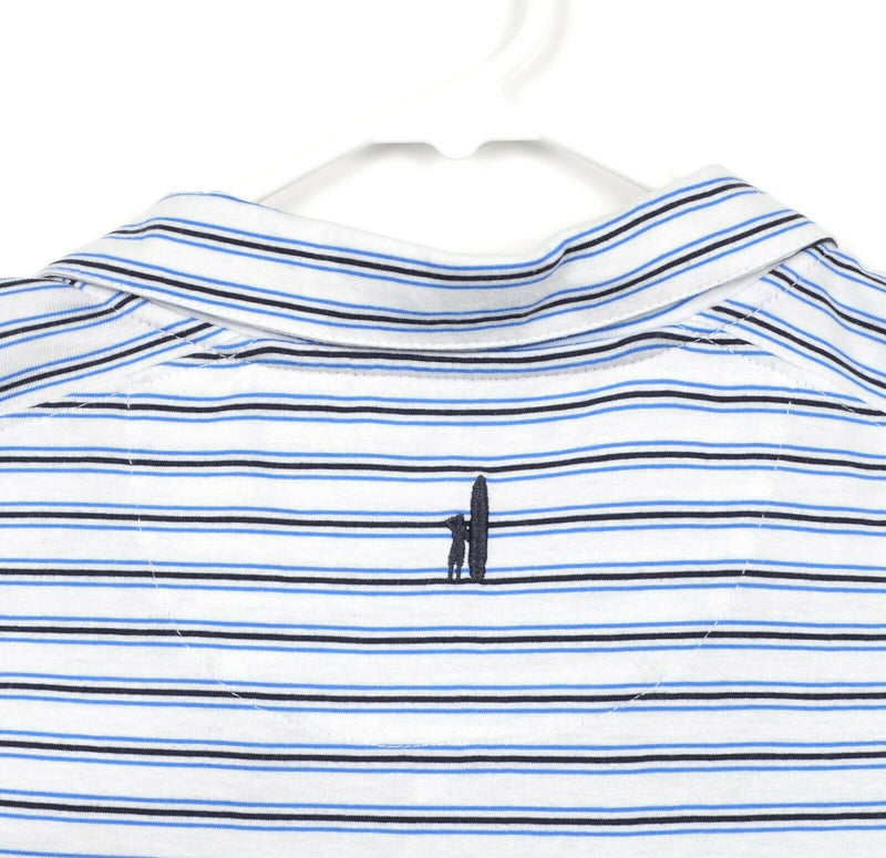 Johnnie-O Men's Sz XL White Blue Striped Cotton Modal Blend Golf Polo Shirt