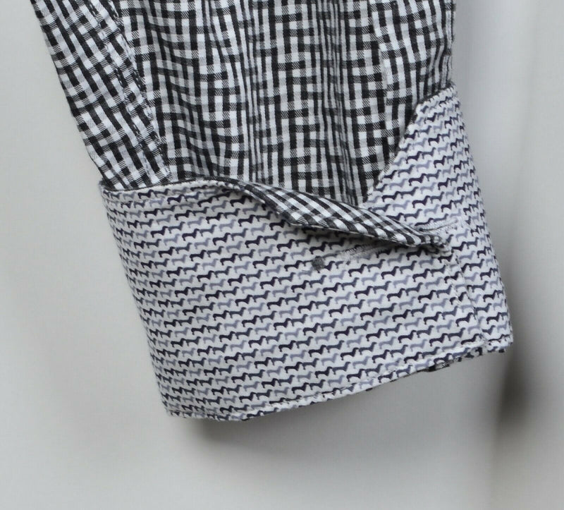 Bugatchi Men's 2XL Shaped Fit Flip Cuff Gray Geometric Dog Button-Front Shirt