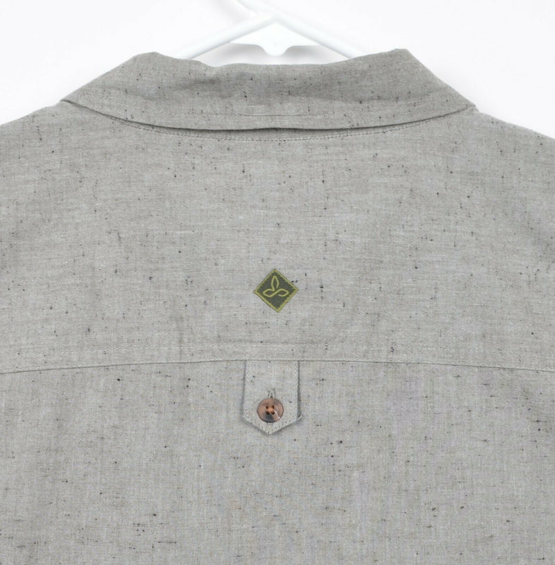 Prana Men's Large Slim Fit Organic Cotton Polyester Blend Gray Long Sleeve Shirt