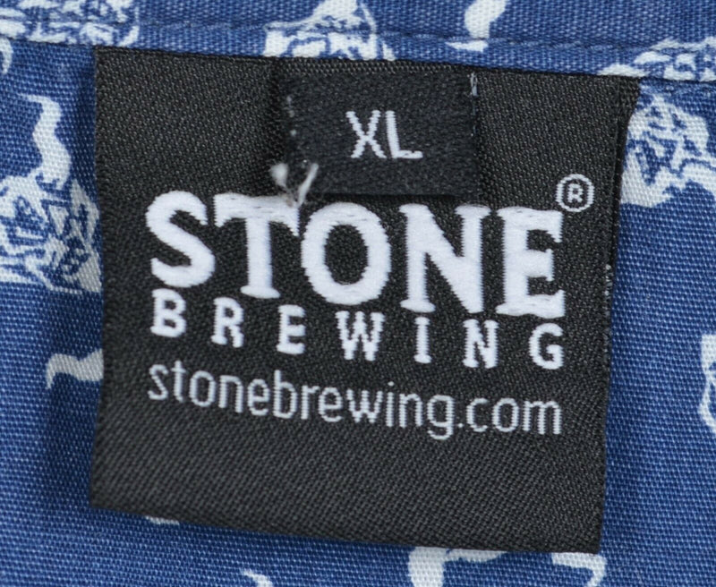 Stone Brewing Men's XL Logo Graphic Print Blue Beer Brewery Button-Front Shirt