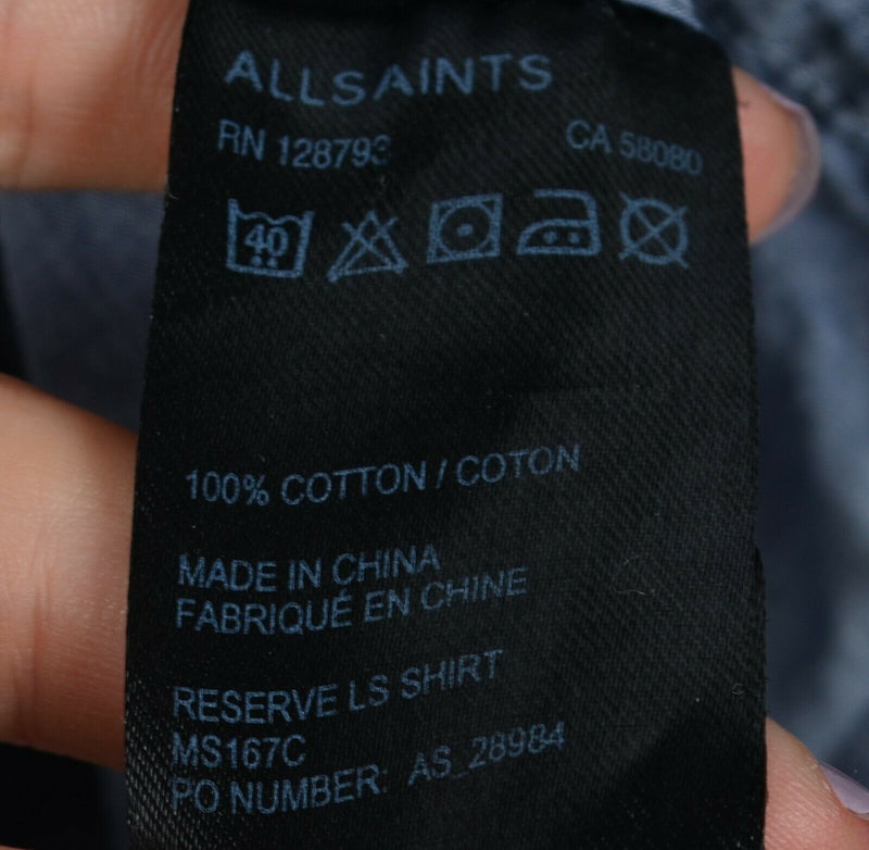 AllSaints Men's Large Slim Fit Blue Band Collar Reserve LS Shirt