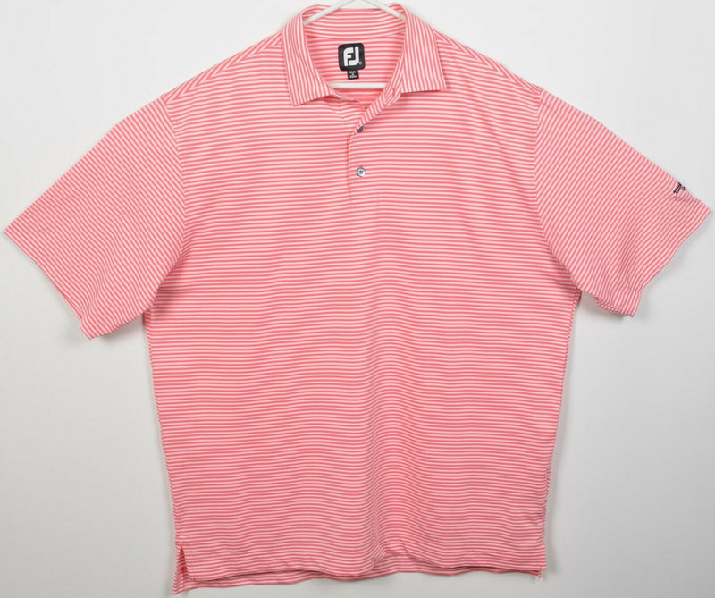 FootJoy Men's XL Pink White Striped FJ Golf Wicking Performance Polo Shirt