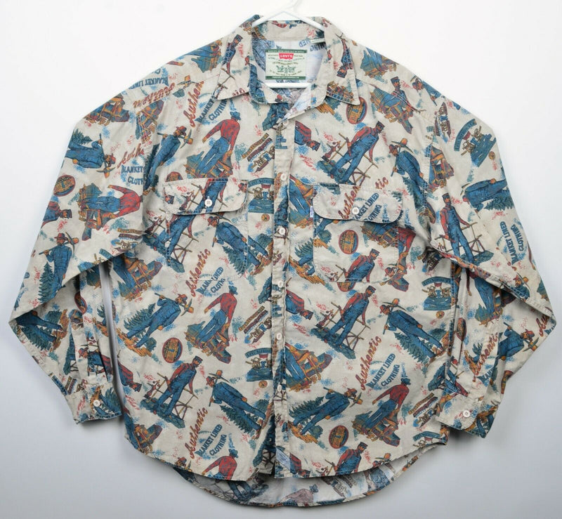 Levi's Men's Large Workwear Graphic Logo Print Miner Vintage Button-Front Shirt