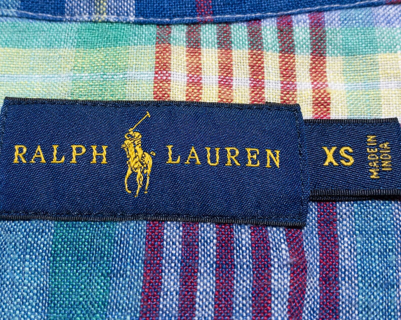 Polo Ralph Lauren Linen Shirt Men's XS Plaid Blue Indian Madras Button-Up