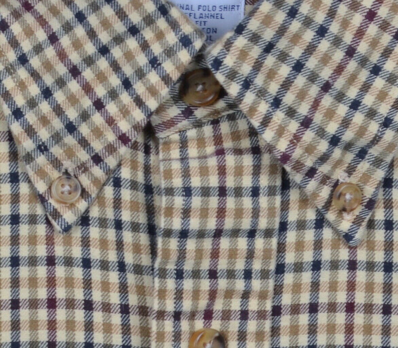Brooks Brothers Men's Medium Wool Blend Brooksflannel Tan Check Button Shirt
