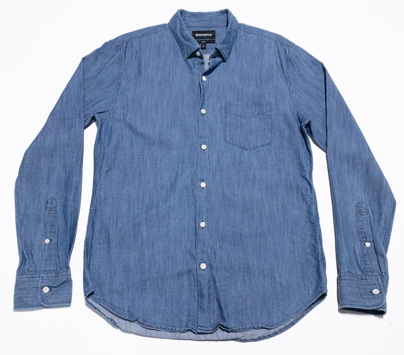 Bonobos Denim Shirt Men's Medium Slim Fit Button-Up Blue Cotton Tencel Blend