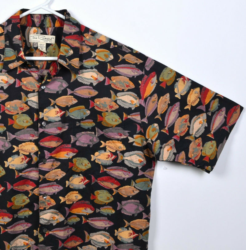 Tori Richard Men's Medium Fish Pattern Multi-Color Cotton Lawn Hawaiian Shirt