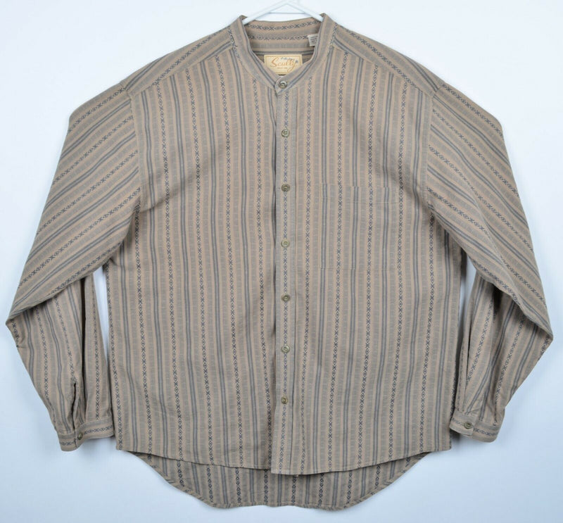 Scully Men's Large Band Collar Tan Striped Geometric Western Button-Front Shirt