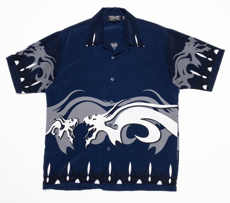Dragonfly Shirt Medium Mens Vintage 90s Y2K Dragon Tribal Blue Polyester Camp