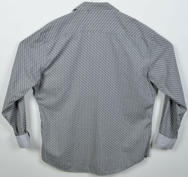 Bugatchi Men's 2XL Shaped Fit Flip Cuff Gray Geometric Dog Button-Front Shirt