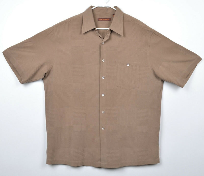Tori Richard Men's Large 100% Silk Brown Textured Geometric Hawaiian Camp Shirt