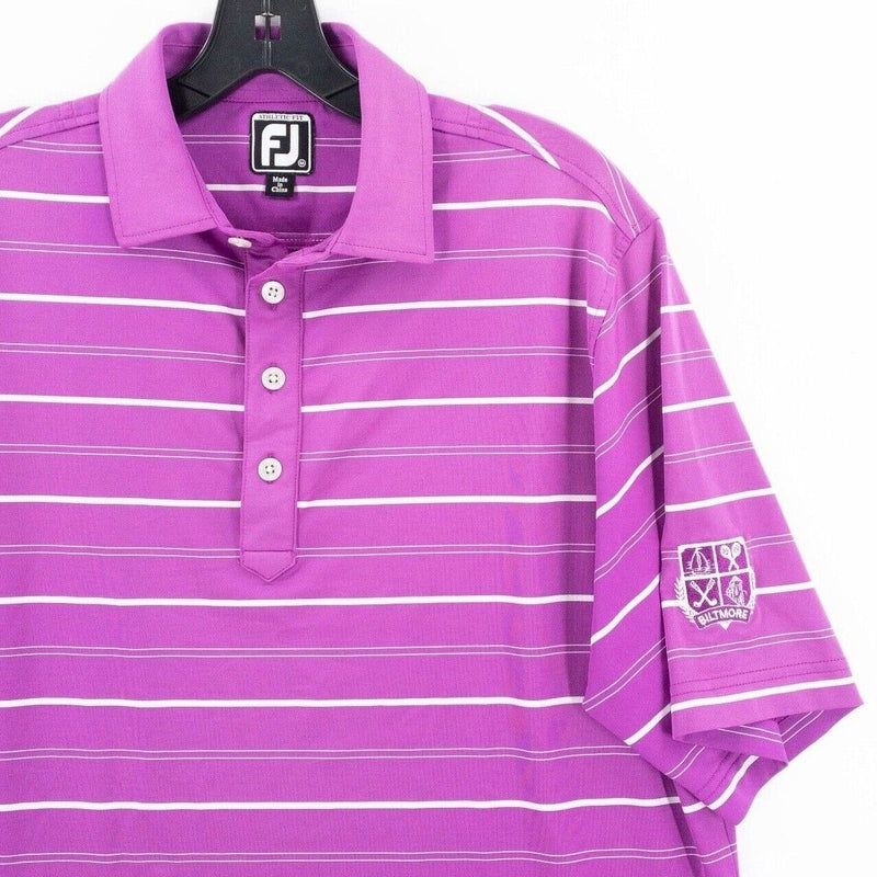 FootJoy Athletic Fit Medium Golf Shirt Mens Polo Purple Striped Wicking Biltmore