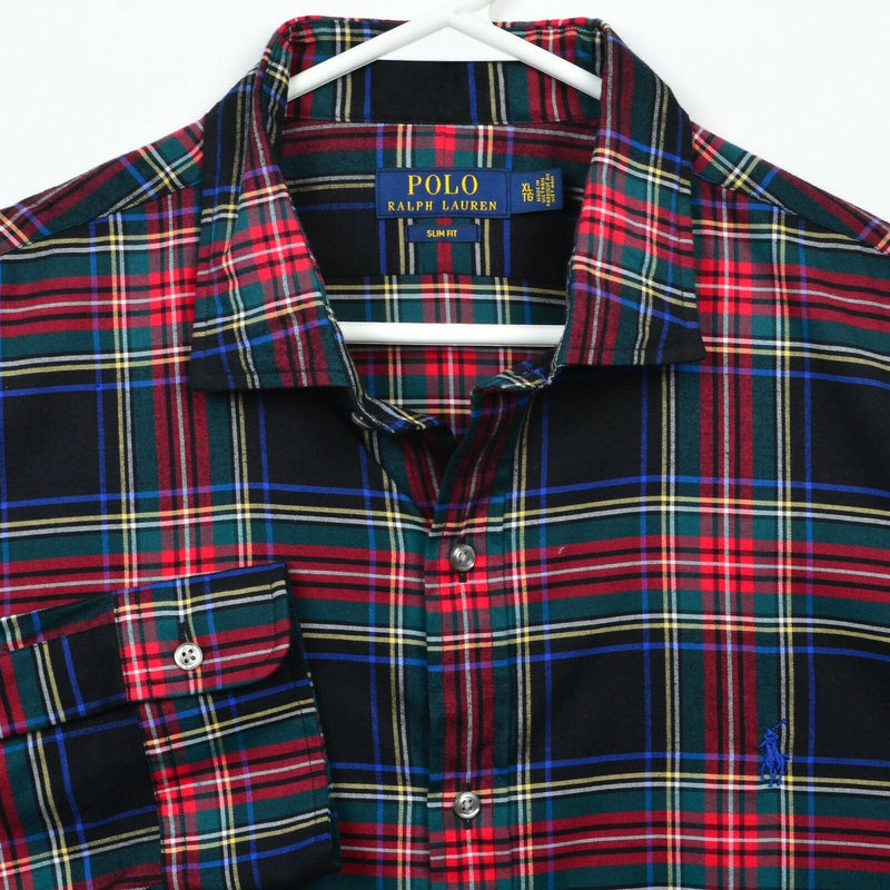 Polo Ralph Lauren Men's XL Slim Fit Red Green Tartan Plaid Button-Front Shirt