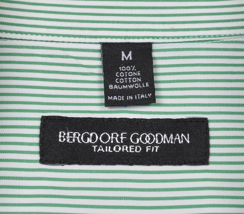 Bergdorf Goodman Men's Medium Tailored Fit Green Micro-Stripe Italy Button Shirt