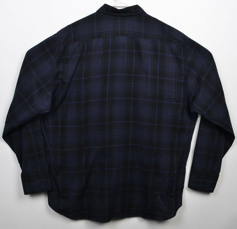 Billy Reid Men's XL Standard Navy Blue Plaid Long Sleeve Button-Down Shirt