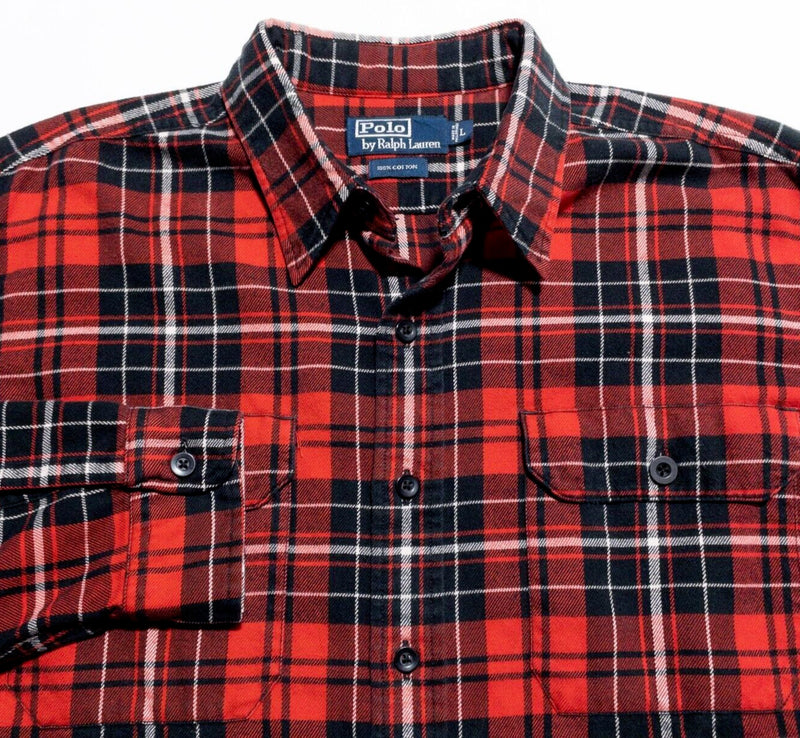 Polo Ralph Lauren Flannel Shirt Mens Large Long Sleeve Button-Up Red Black Plaid