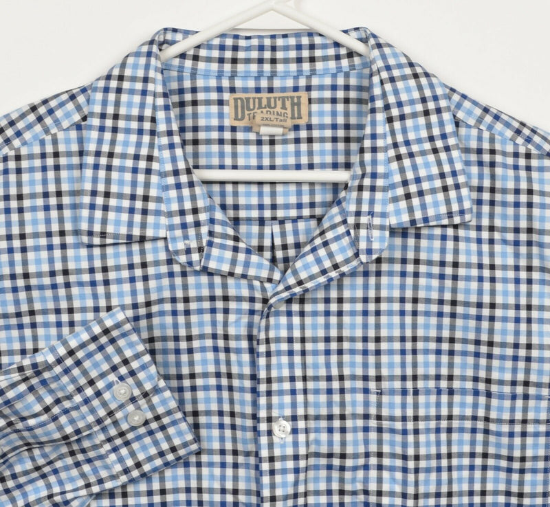 Duluth Trading Co Men's 2XLT Blue Black Check Long Sleeve Button-Front Shirt