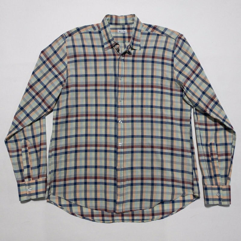 Steven Alan Men's Large Reverse Seam Multi-Color Check USA Button-Front Shirt