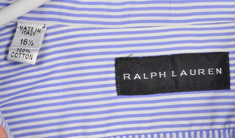 Ralph Lauren Black Label Men's 16.5 French Cuff Blue Striped Italy Dress Shirt