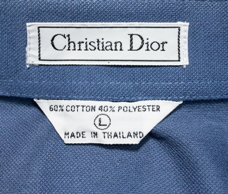 Vintage Christian Dior Shirt Men's Large Logo 80s Long Sleeve Button-Front Blue