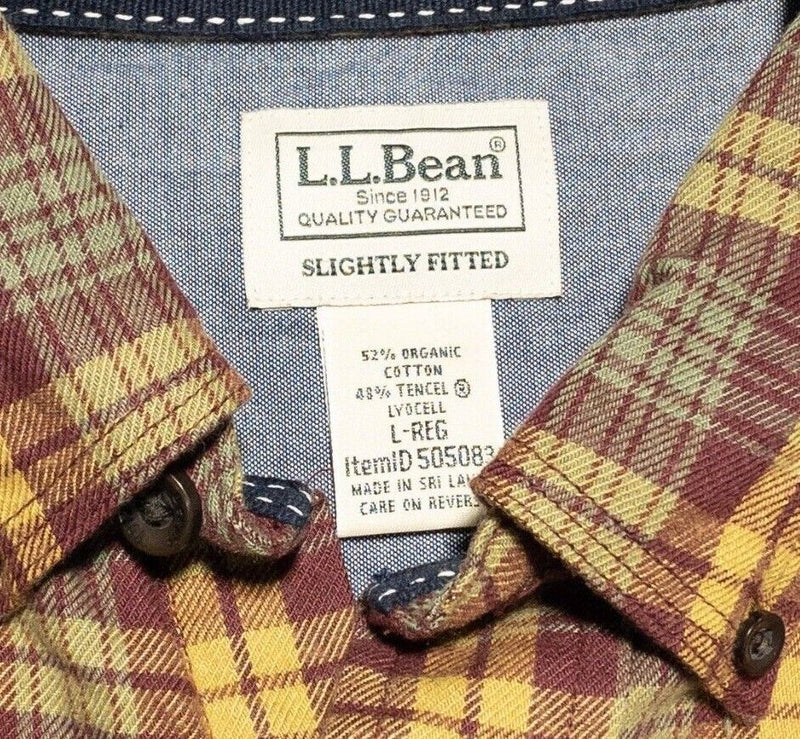 L.L. Bean Flannel Shirt Large Men's Rangeley Long Sleeve Yellow Plaid Tencel