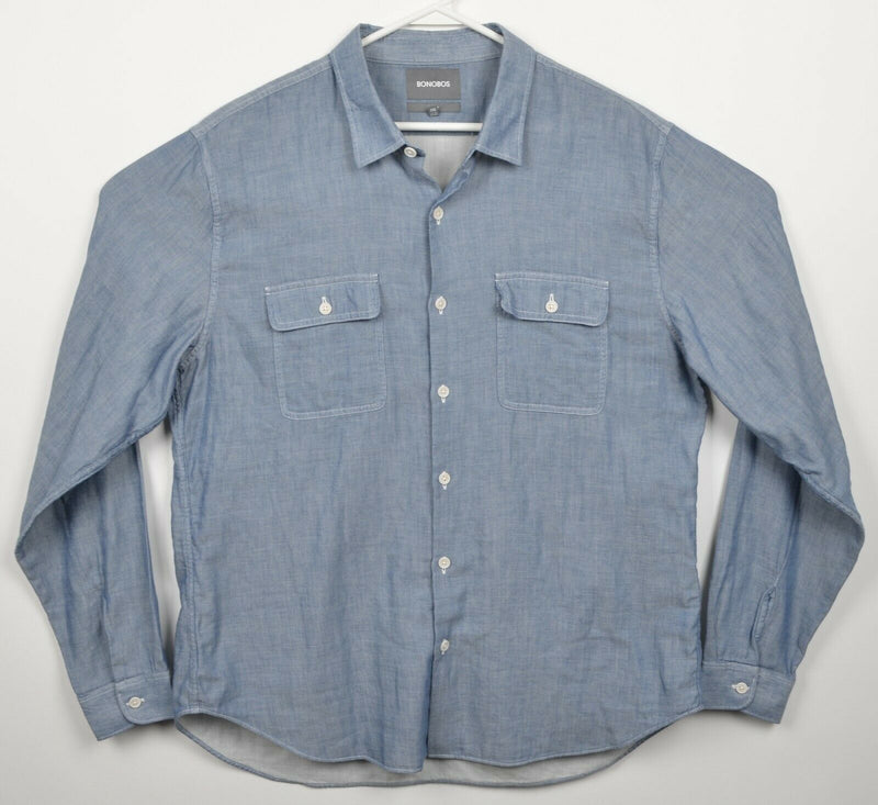 Bonobos Men's 2XL Slim Fit Blue Chambray Soft Double-Layer Button-Front Shirt