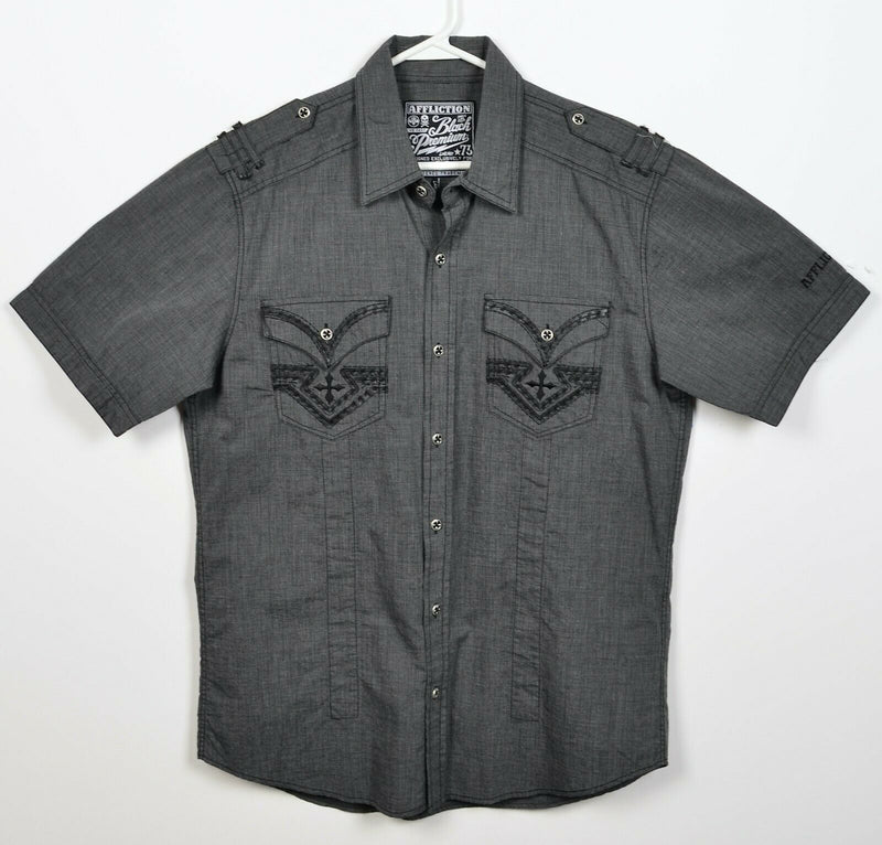 Affliction Black Premium Men's Large Buckle Exclusive Gray Button-Front Shirt