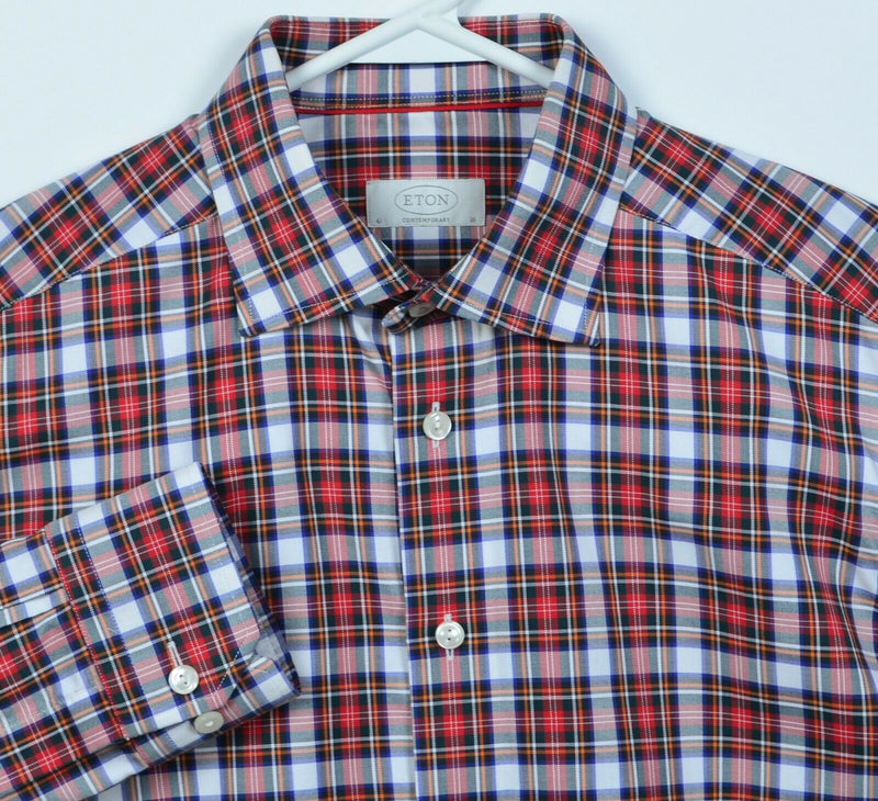 Eton Contemporary Men's 16/41 Red Tartan Plaid Button-Front Dress Shirt