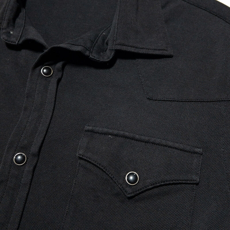 Ralph Lauren Black Label Shirt Men's Medium Pearl Snap Solid Black Short Sleeve
